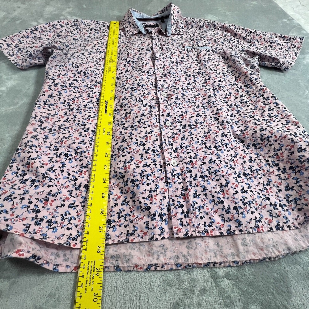 7 Diamonds Mens XL Pink Floral Button Up Shirt Short Sleeve Cotton Casual - Picture 6 of 12